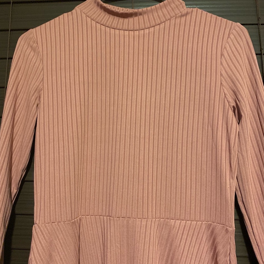 Pink Ribbed High Neck Dress - Picture 2 of 3